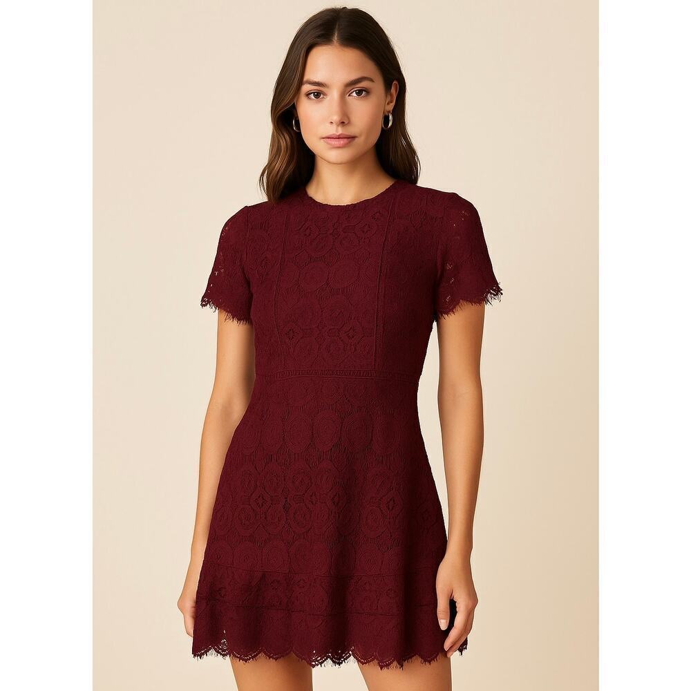 Altar’d State Maroon Lace Short Sleeve Dress Size Medium